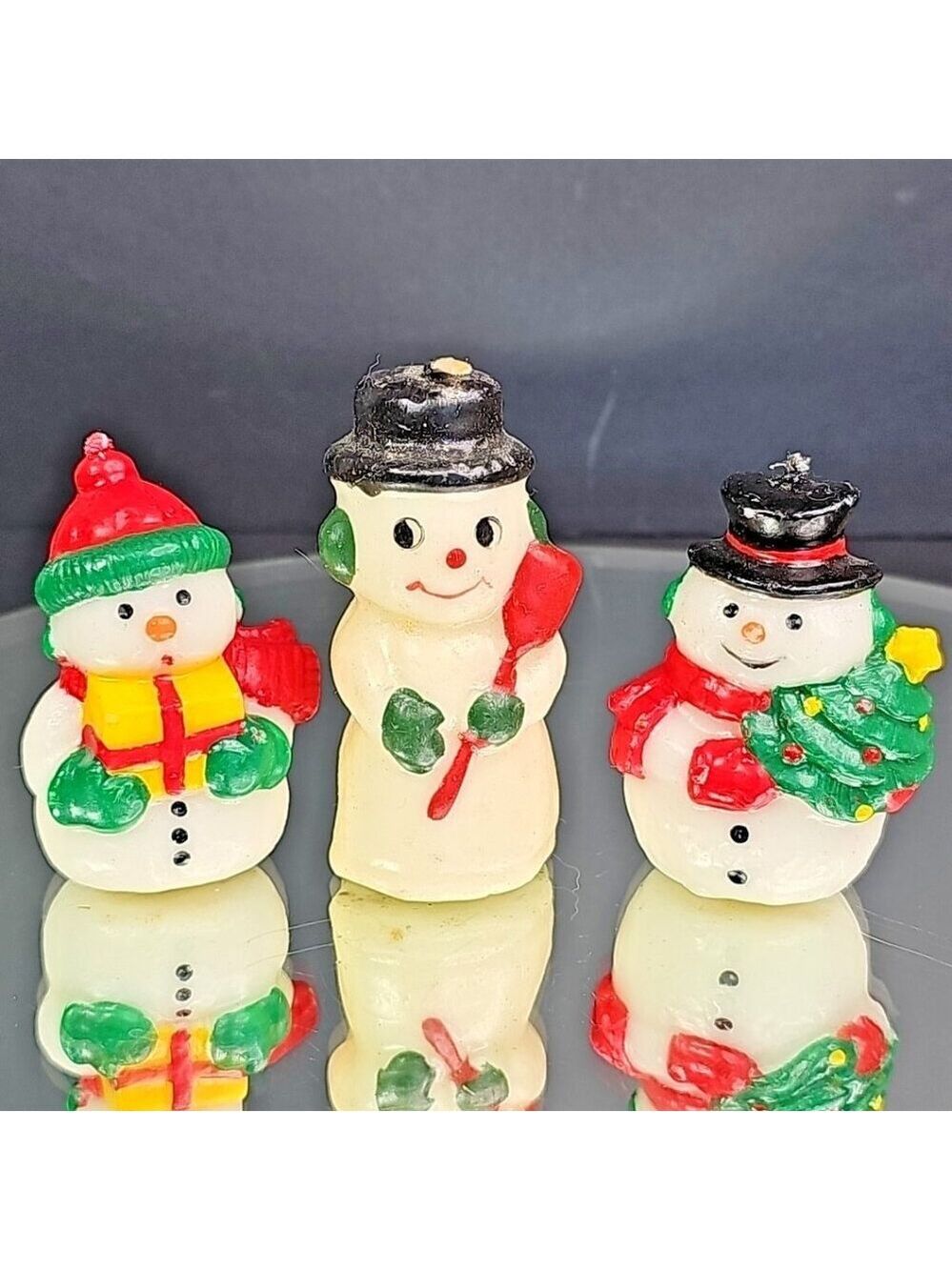 Vintage Christmas Decoration Wax Snowman Candles Set Of 3pcs Taiwan Unlit